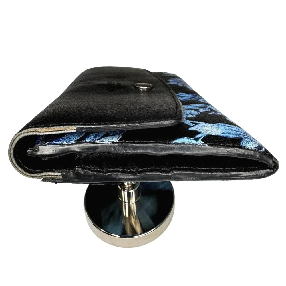 Osprey London Genuine Leather Wallet Clutch Blue Floral Print Snap‎ Closure